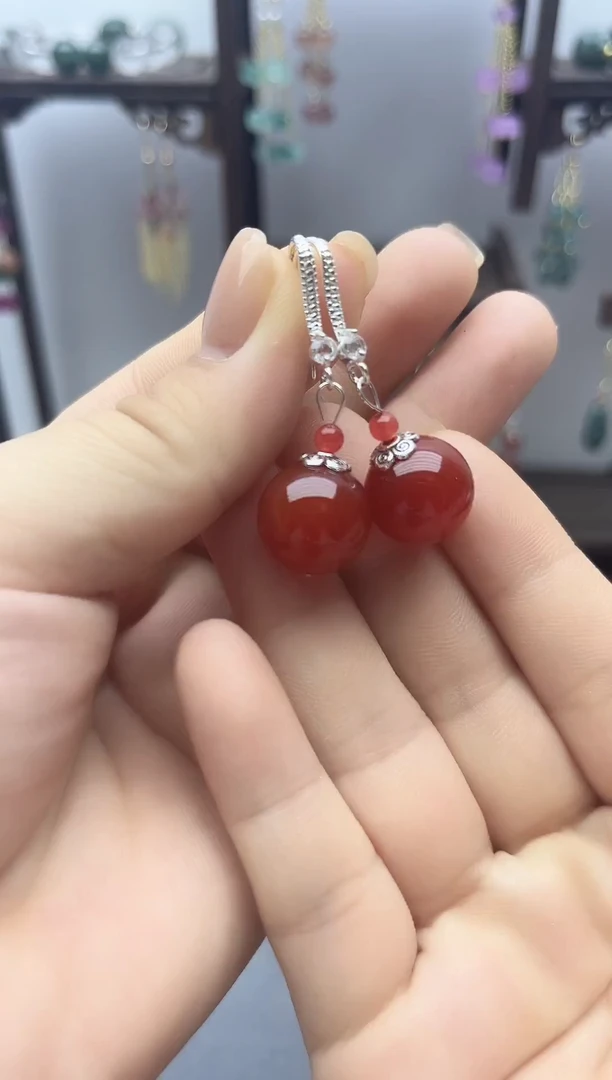 银S925镶嵌耳钉玛瑙/玉髓829000