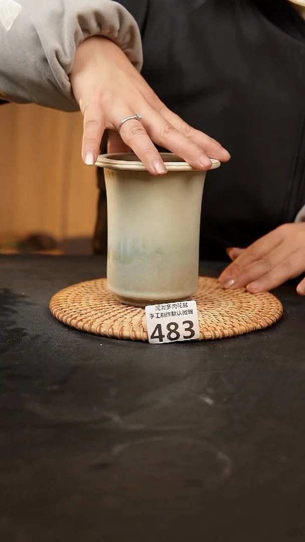 【闪购商品】瓷片483泥泥手工花盆口8高12