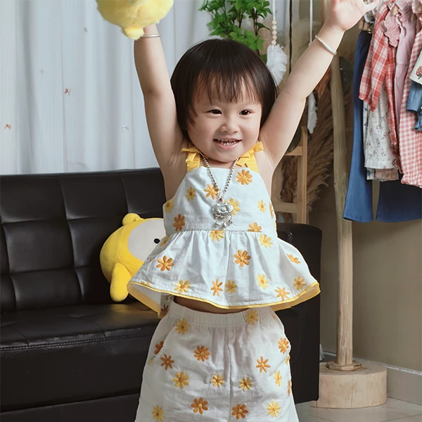薄款卡通风女简约碎花夏季套装洋气女宝小童儿童背心