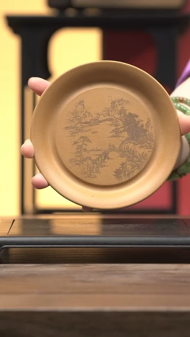 茶壶紫砂茶宠-刻山水盘