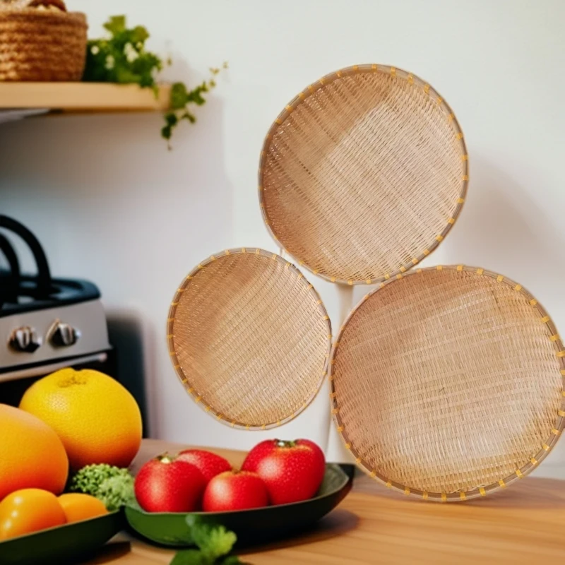 馒头筐大号三件套(烟熏42.45.50公分)精编家用家庭竹编圆形手工