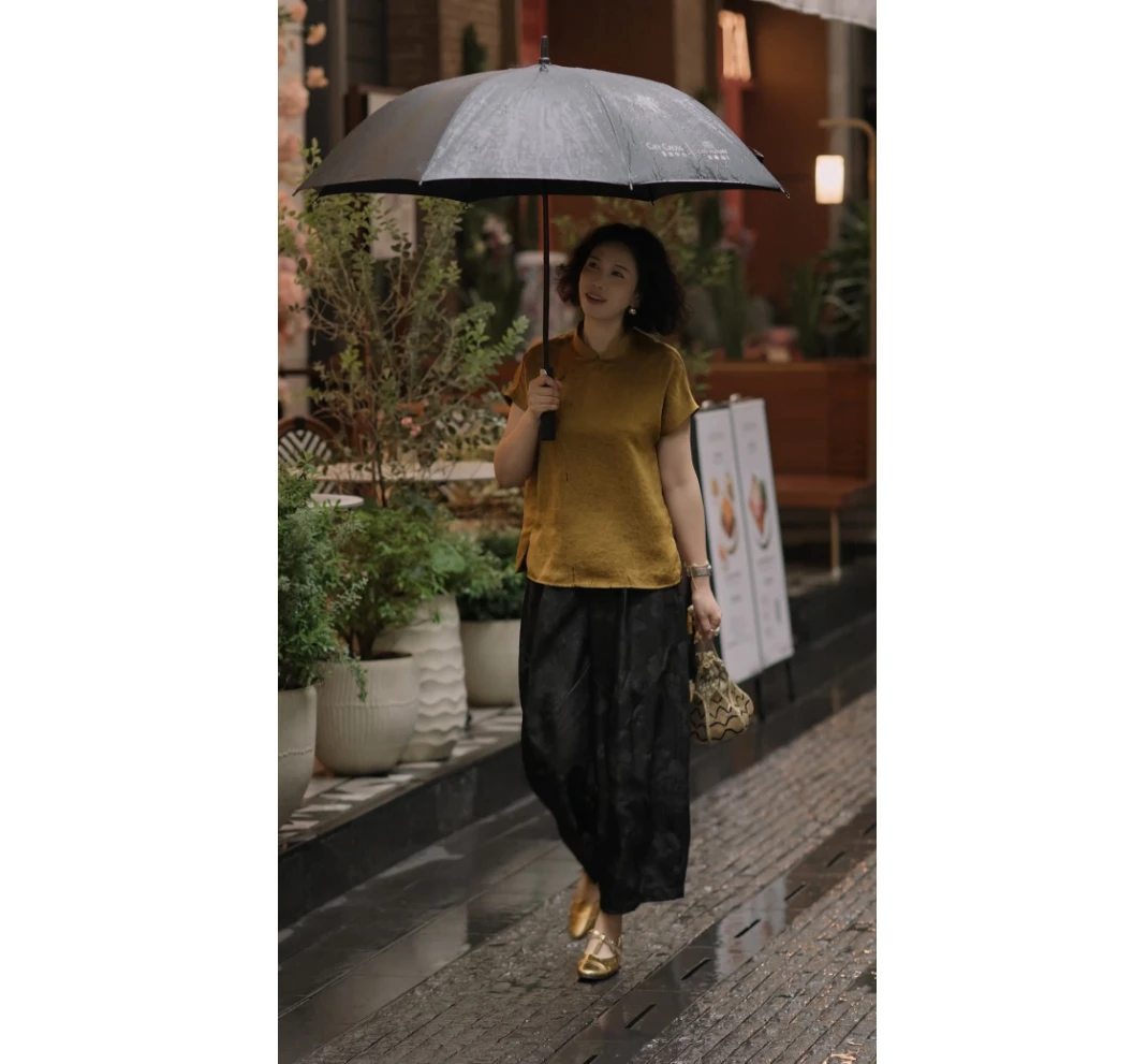 【深圳罗依】原创真丝衬衫女桑蚕丝香云纱龟裂纹立领新中式气质上衣