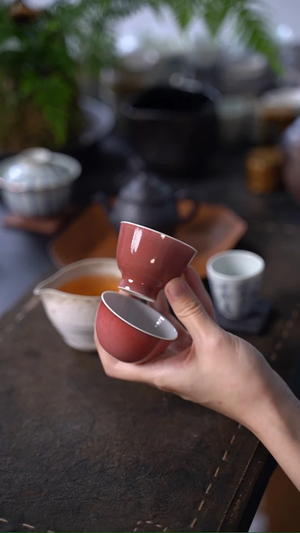 壶大合小满 豇豆红杯子一对