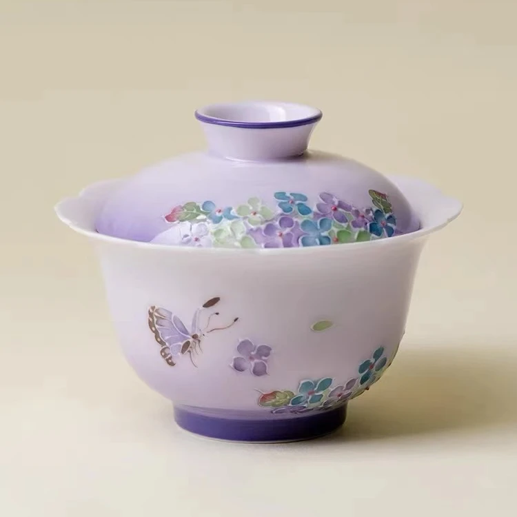SK-0308 紫霭迷蝶-花边盖碗