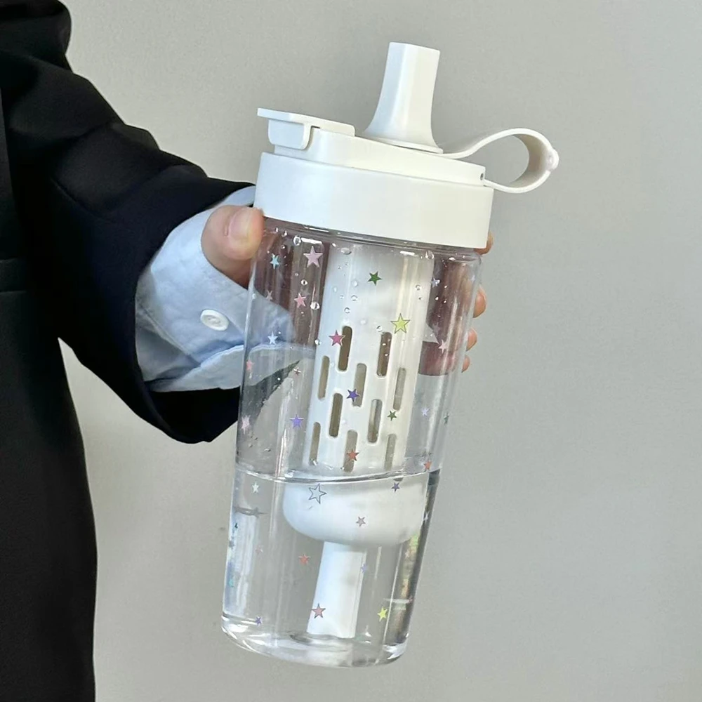 原创很多星星塑料ins高颜值吸管简约水杯800ml大容量便携随手杯