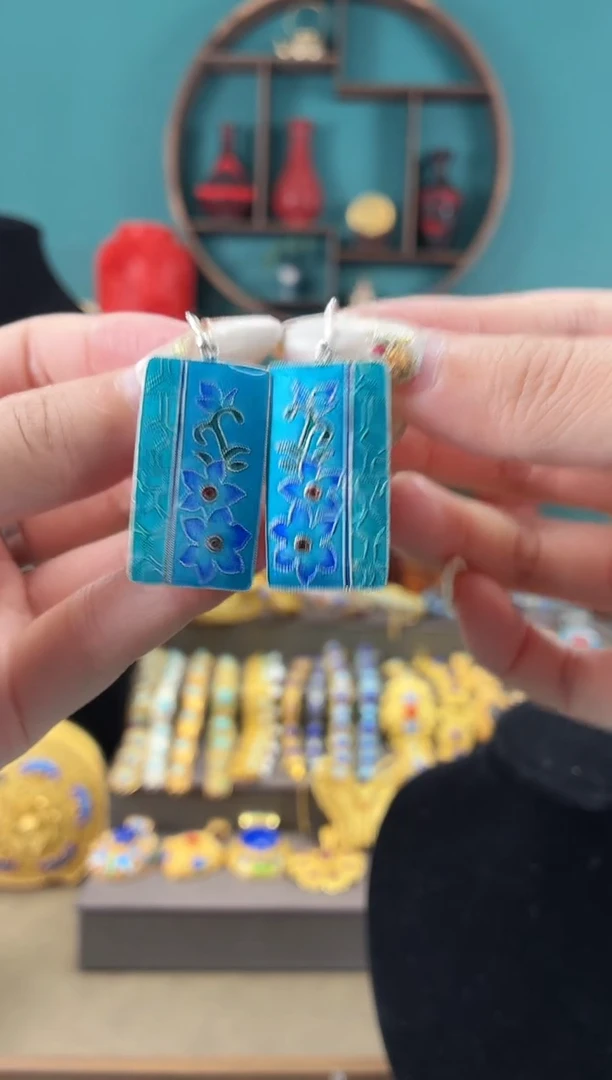 非遗手工烧蓝精品耳环
