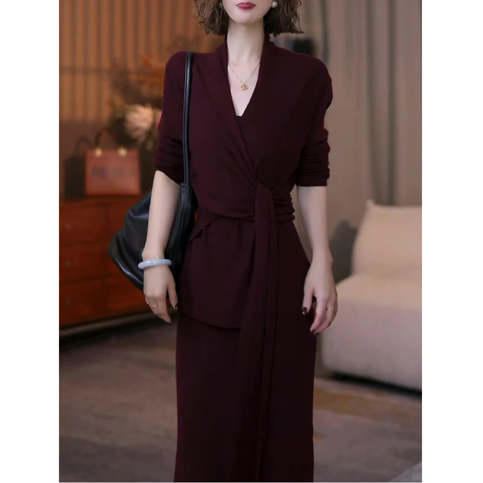 轻奢高级感时尚套装女2025秋季新款休闲百搭系带显瘦上衣+半身裙