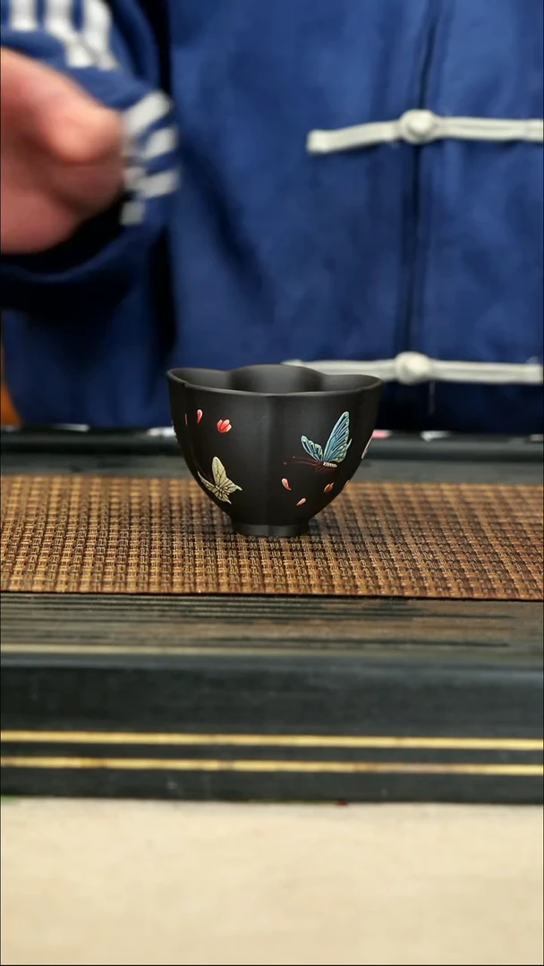 【闪购商品】紫砂茶壶11蝶舞花瓣杯 黑料