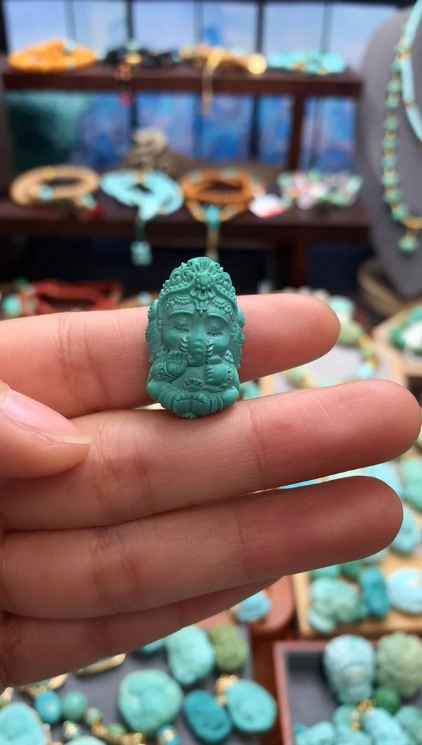 未镶嵌绿松石挂件高瓷精工丽萨象
