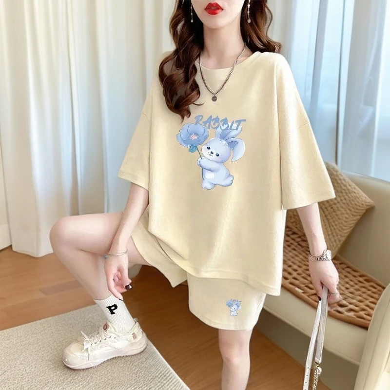 夏季学生宽松大码少女体育跑步短袖短裤休闲运动套装女时尚穿搭潮