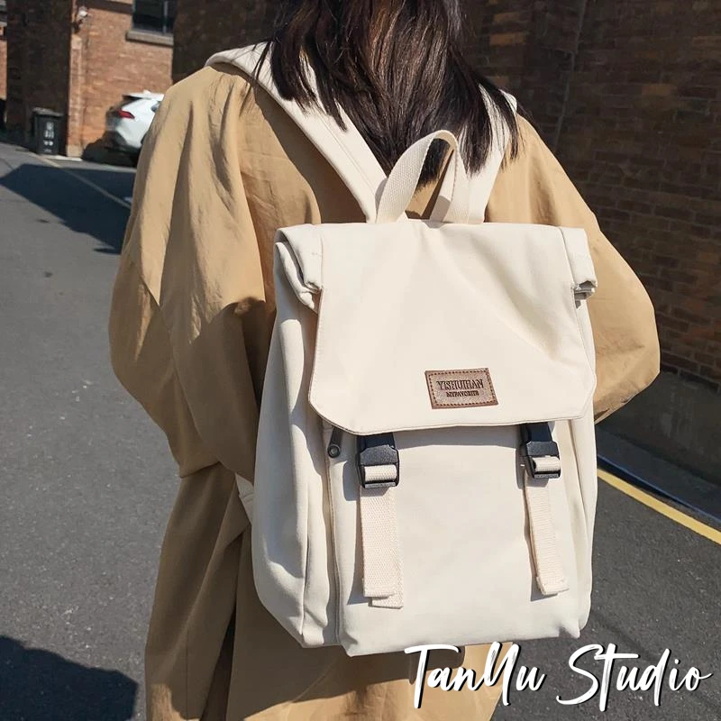 探屿帆布书包女大学生初中女生高颜值高中生大容量双肩包新款背包