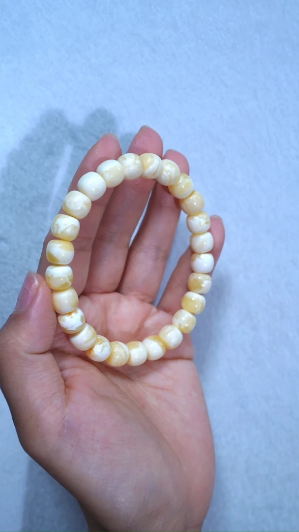 未镶嵌蜜蜡手链典藏级9.5mm漆瓷白妖花