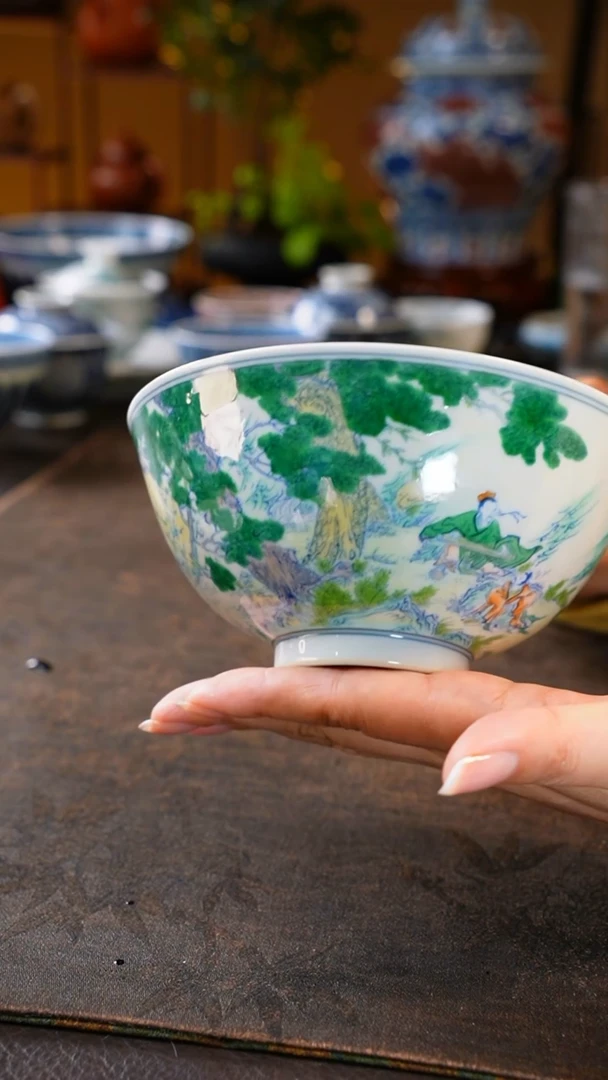 【闪购商品】斗彩山水伯牙子期人物大碗