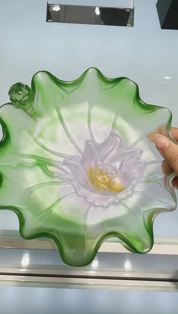 手工艺品琉璃古法琉璃大号荷花果盘