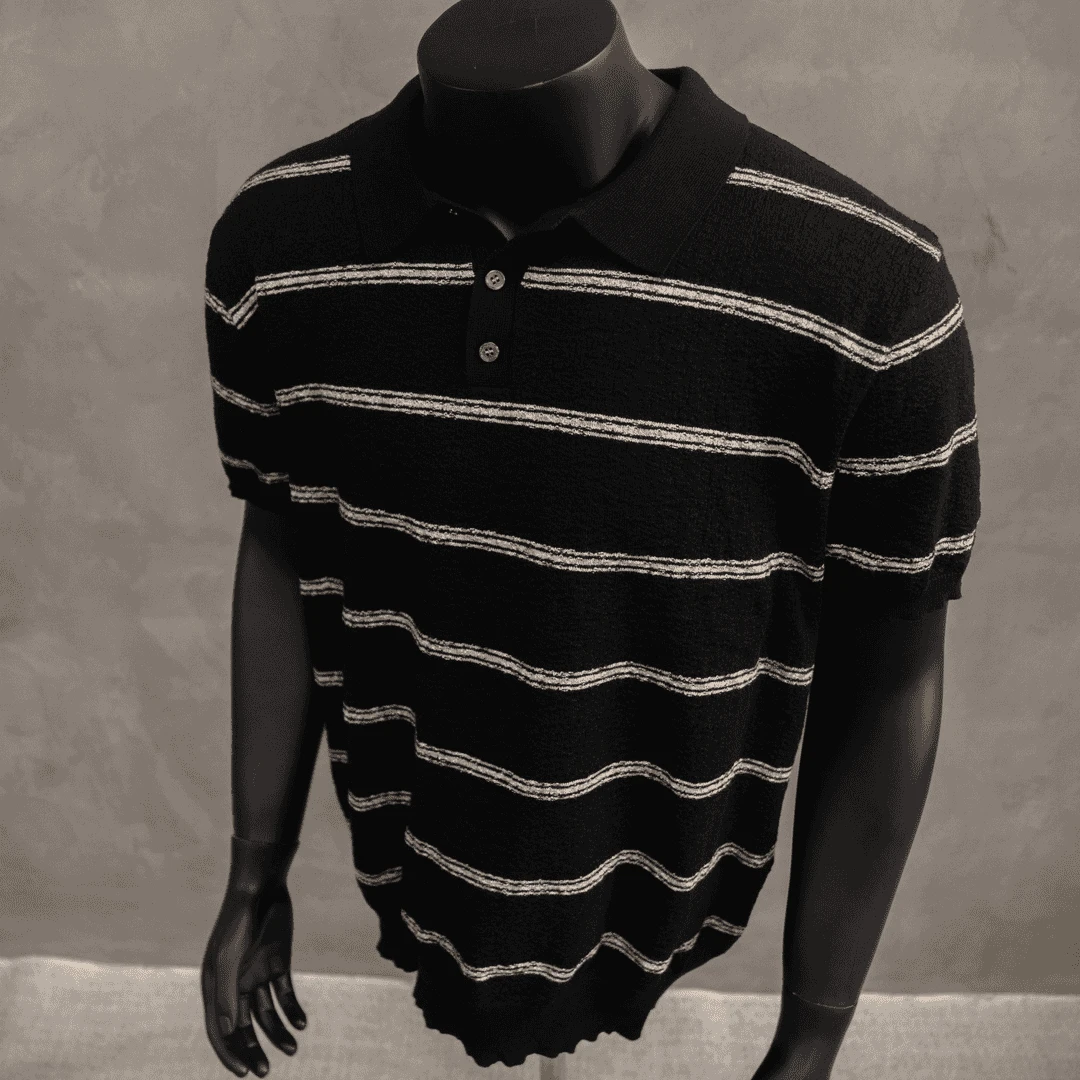 DJ肯丁条纹polo【"泡芙纱"纽扣修身弹力polo领t】休闲针织衫EN77098