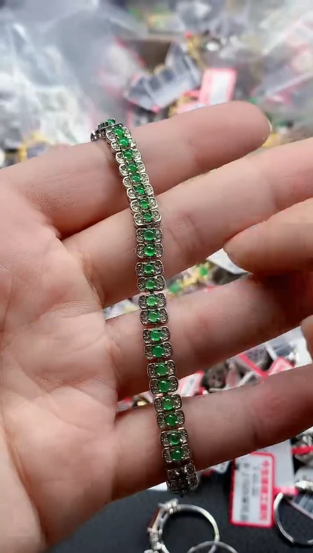 银S925镶嵌戒指翡翠天然A货缅甸翡翠