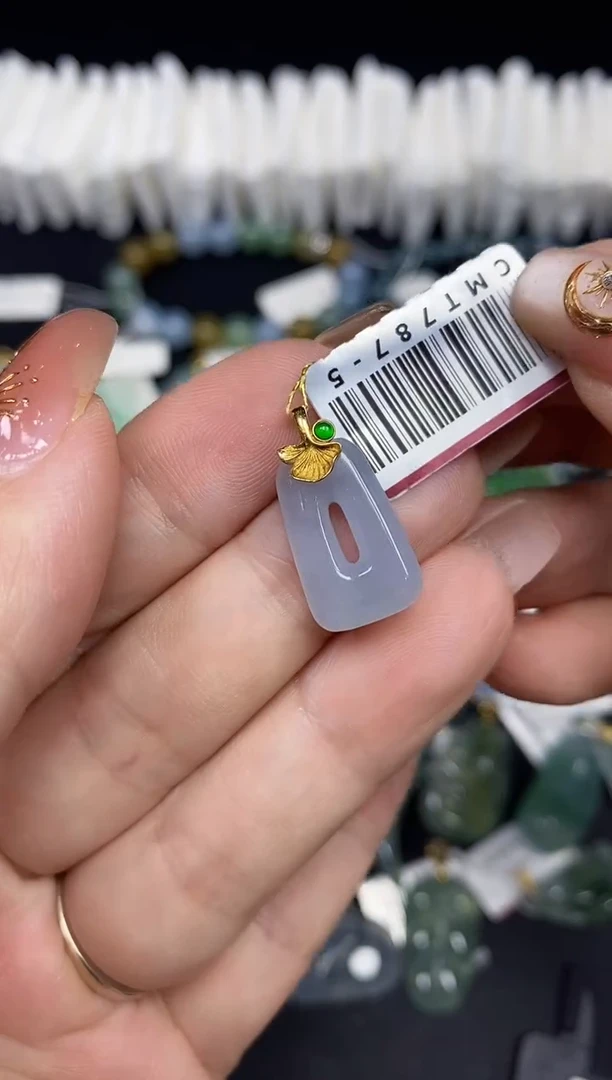 吊坠(不含链)18K金镶嵌翡翠公主扣18K金扣镶嵌@@CMT787-5