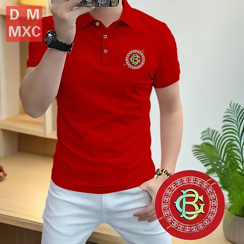 DMMXC夏季字母短袖男修身型Polo衫男装男士韩版网红百搭商务