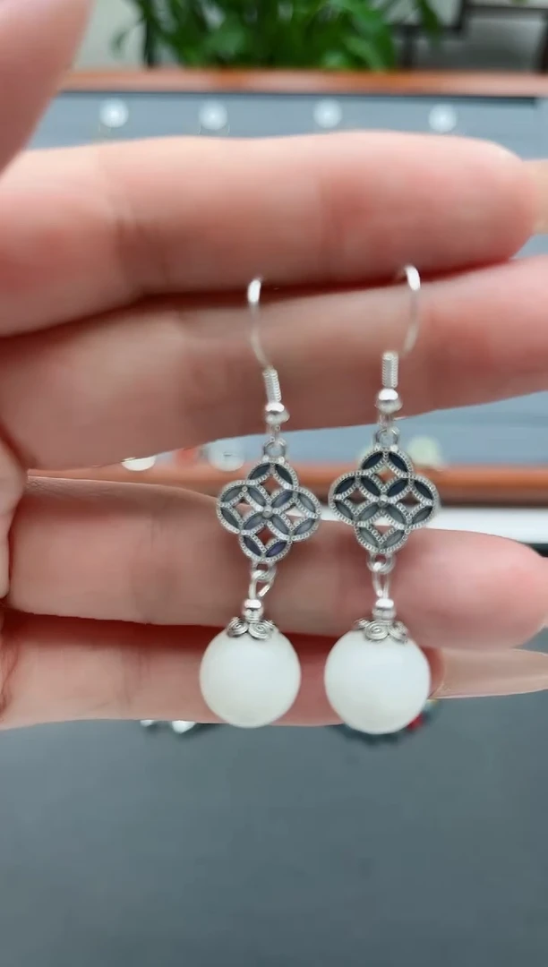 【闪购商品】和田玉耳饰银S925镶嵌8895和田玉白