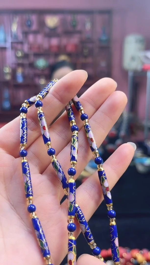 非遗 景泰蓝项链 竹节 宝蓝