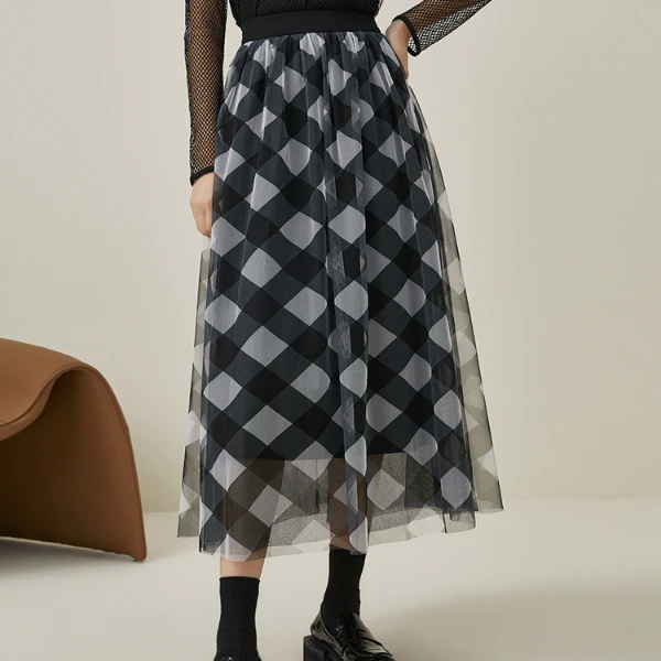 【小熊专属】曼德诗半身裙印花复古秋冬中长裙230661-95902