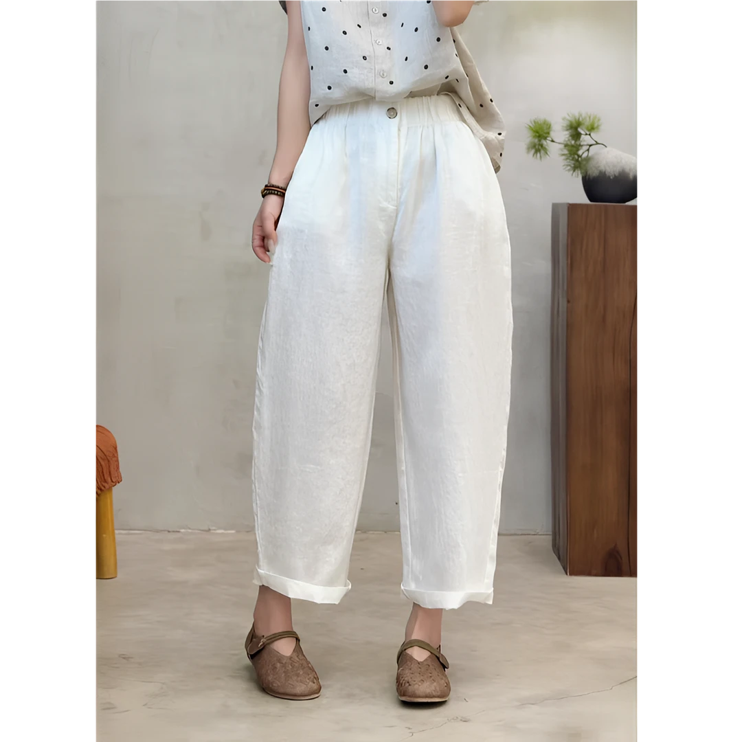 【露与麻】2025新款纯雨露亚麻直筒微锥九分裤百搭时尚夏季纯色