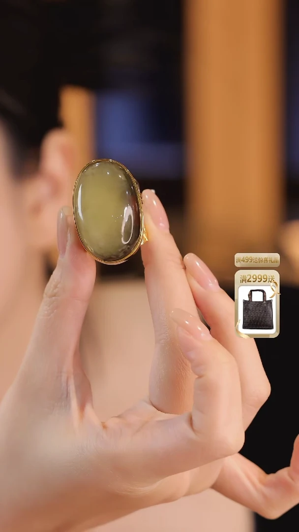 银S925镀金镶嵌琥珀戒指绿蜜戒指KGJ173