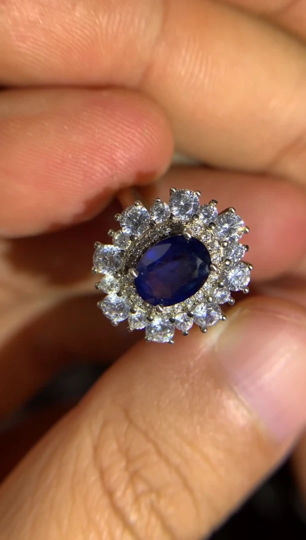 戒指蓝宝石银S925镶嵌皇家蓝
