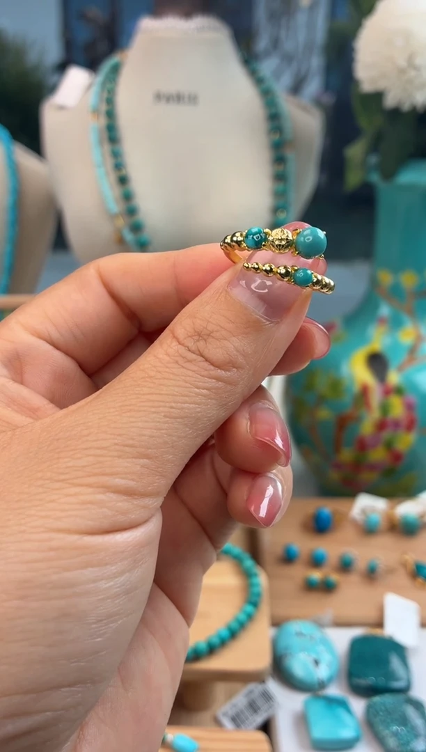 银S925镀金镶嵌绿松石戒指1