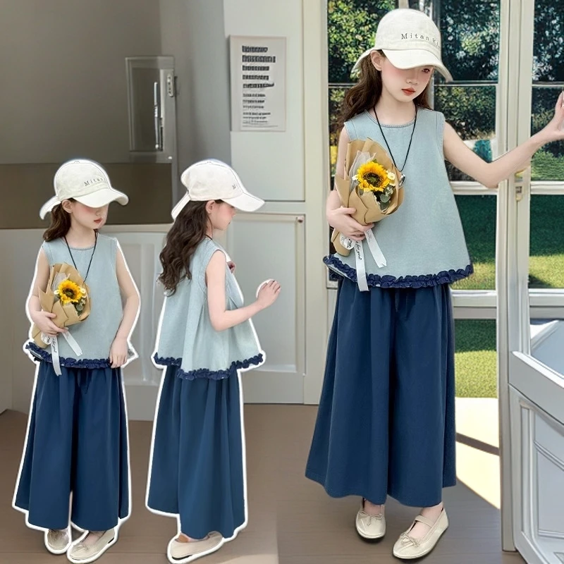 女童短袖t恤夏装套装儿童衣服大童女装上衣女孩2025新款吊带背心