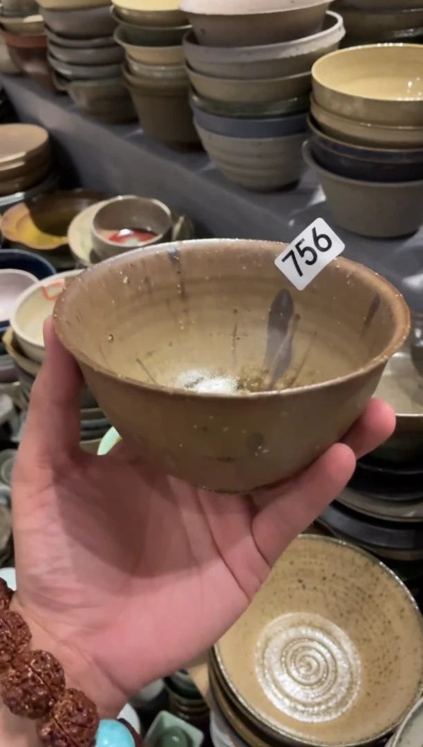 瓷片氵756微瑕粗陶米饭碗1个