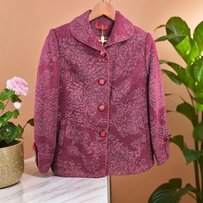 【2799】红色唐草立领纯色常规款风刺绣中老年女装休闲风碎花薄款