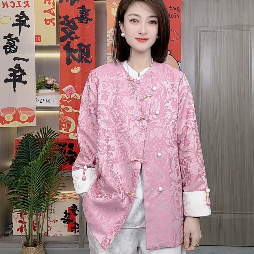 春季新款国风中式洋气外套时尚斜襟设计新中式提花气质