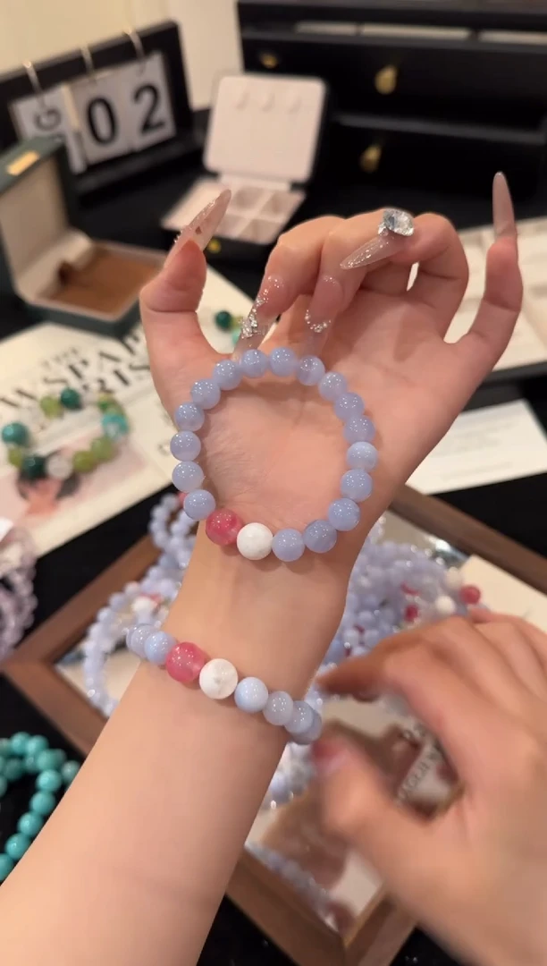 合金手链水晶蓝纹玛瑙x2392