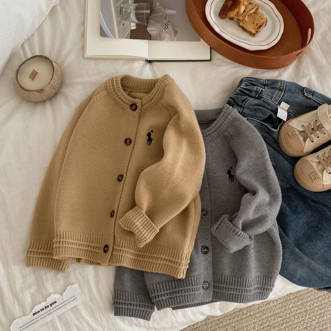 春秋新款2025儿童毛衣开衫百搭螺纹开衫毛衣男女童洋气