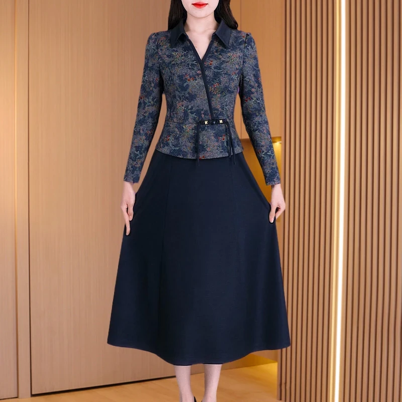 深圳南油中式长袖连衣裙女2025早秋新款十三行轻奢小众高级感裙子