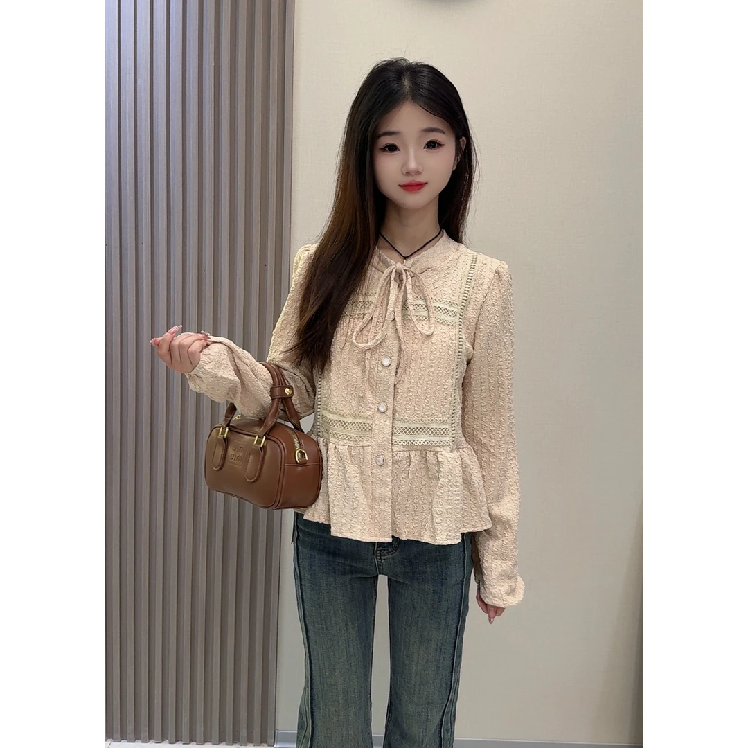 2025春季新款小个子女生短款显高显瘦甜美风长袖T恤