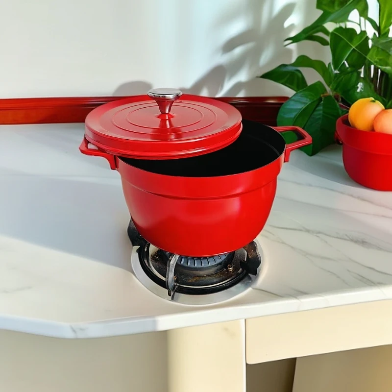 【新疆包邮】kizil kazan 红色奶锅抓饭锅汤锅带盖带手把大容量家用