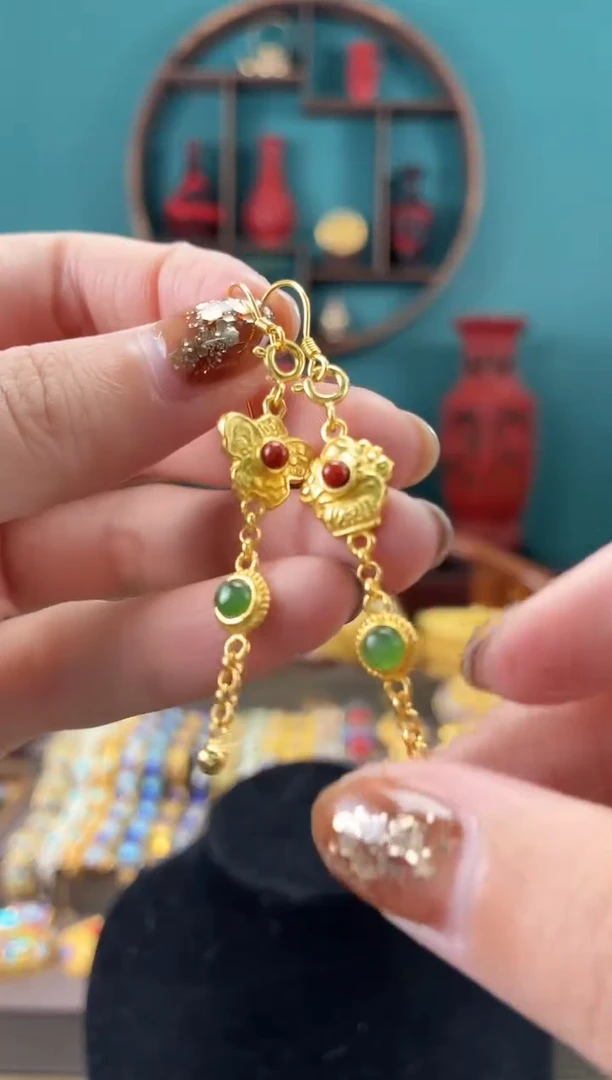 非遗手工花丝镶嵌耳环