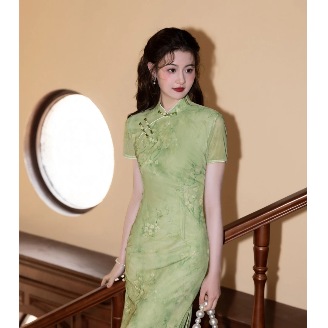 【清风徐来】新中式绿色优雅旗袍2025年春夏新款送考旗袍连衣裙5596