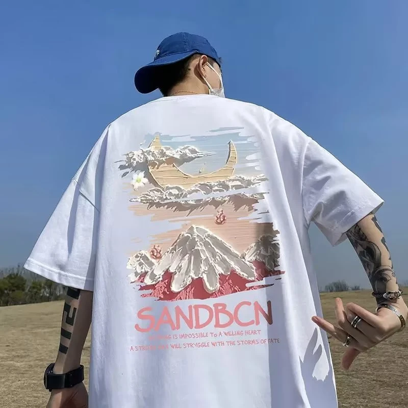 纯棉短袖t恤男女夏装宽松大码ins潮牌印花休闲半袖上衣服学生情侣