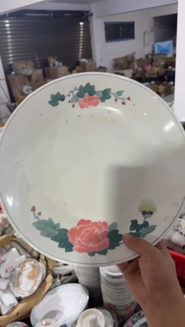 摆件手绘芙蓉花盘厘米微瑕请慎拍