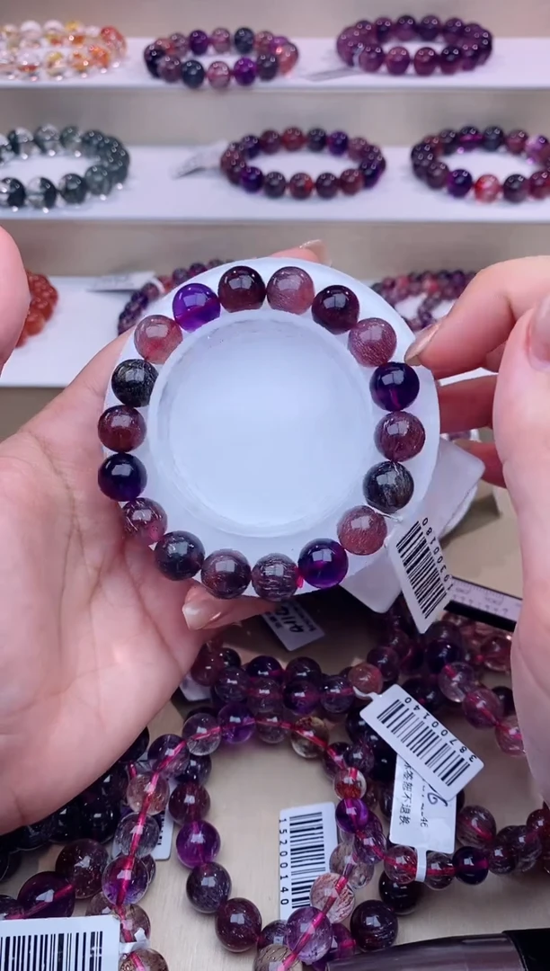 未镶嵌手链水晶黑加仑超七单圈11m+