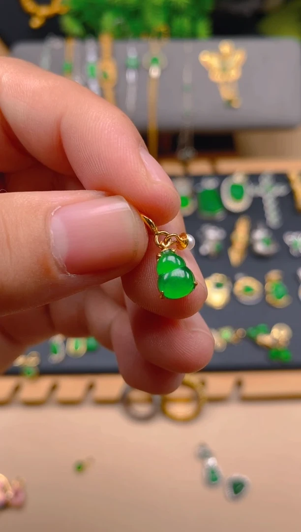 吊坠(不含链)银S925镶嵌翡翠葫芦万能扣