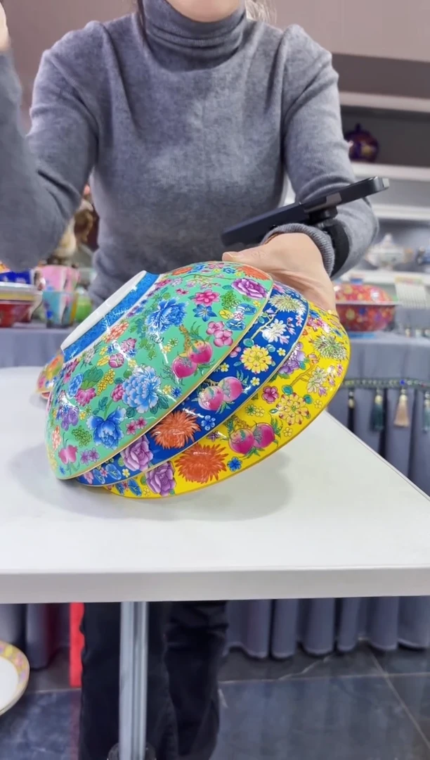 珐琅 8.5英寸元宝盘3个景德镇混色