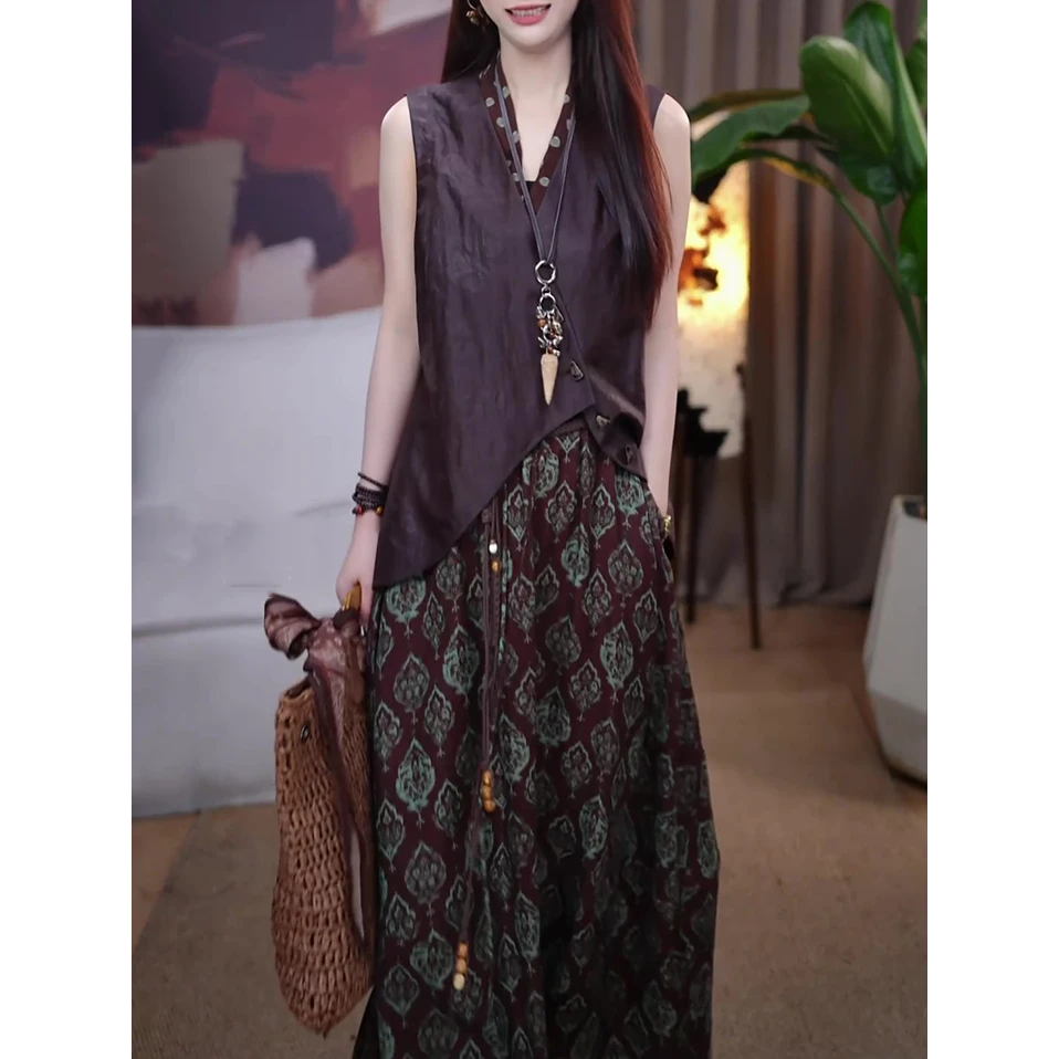 民族风时尚套装女2025夏季新款气质修身显瘦马甲上衣+半裙两件套