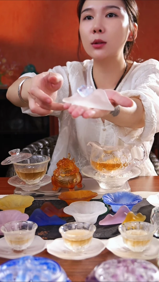 古法琉璃白色小山搁置+浪花茶勺