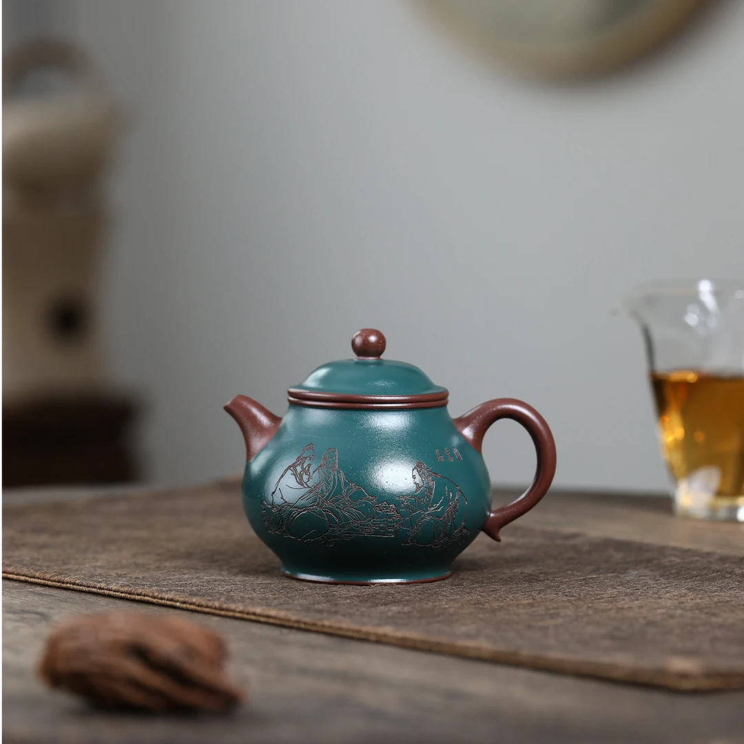 宜兴紫砂原矿紫泥半手工制作双色粉浆工艺潘壶230毫升陶瓷紫砂壶