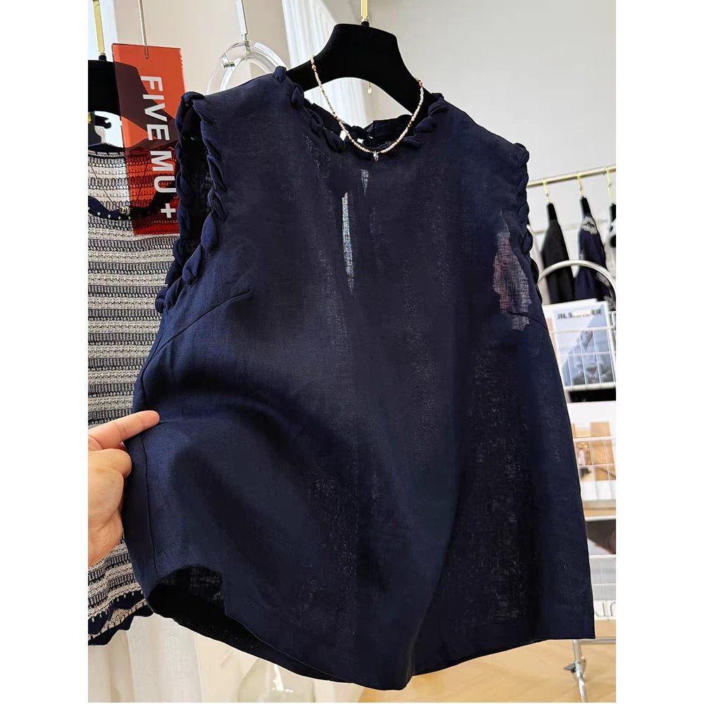 巨推荐~设计感独特编织圆领无袖小衫女夏季马甲背心薄款小衫上衣