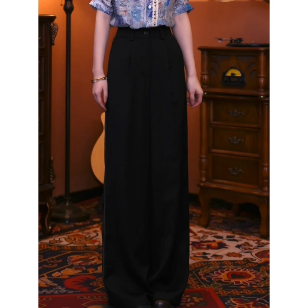 富贵【黑色往事】港风气质复古百搭显瘦高腰女装长裤02184